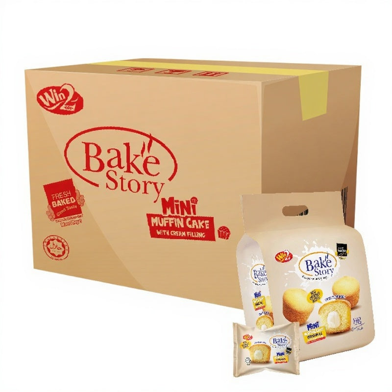 Win2 Bake Story Mini Muffin Original Flavoured with Cream Filling - Carton (20G x 10PKTS x 9BAGS)