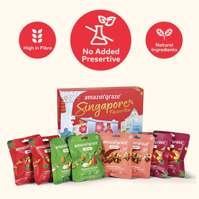 [Tourism Gift] Amazin Graze Singapore Favourites Tourism Gift of Health Variety Box | Tourism Gift Box | Nuts & Granola