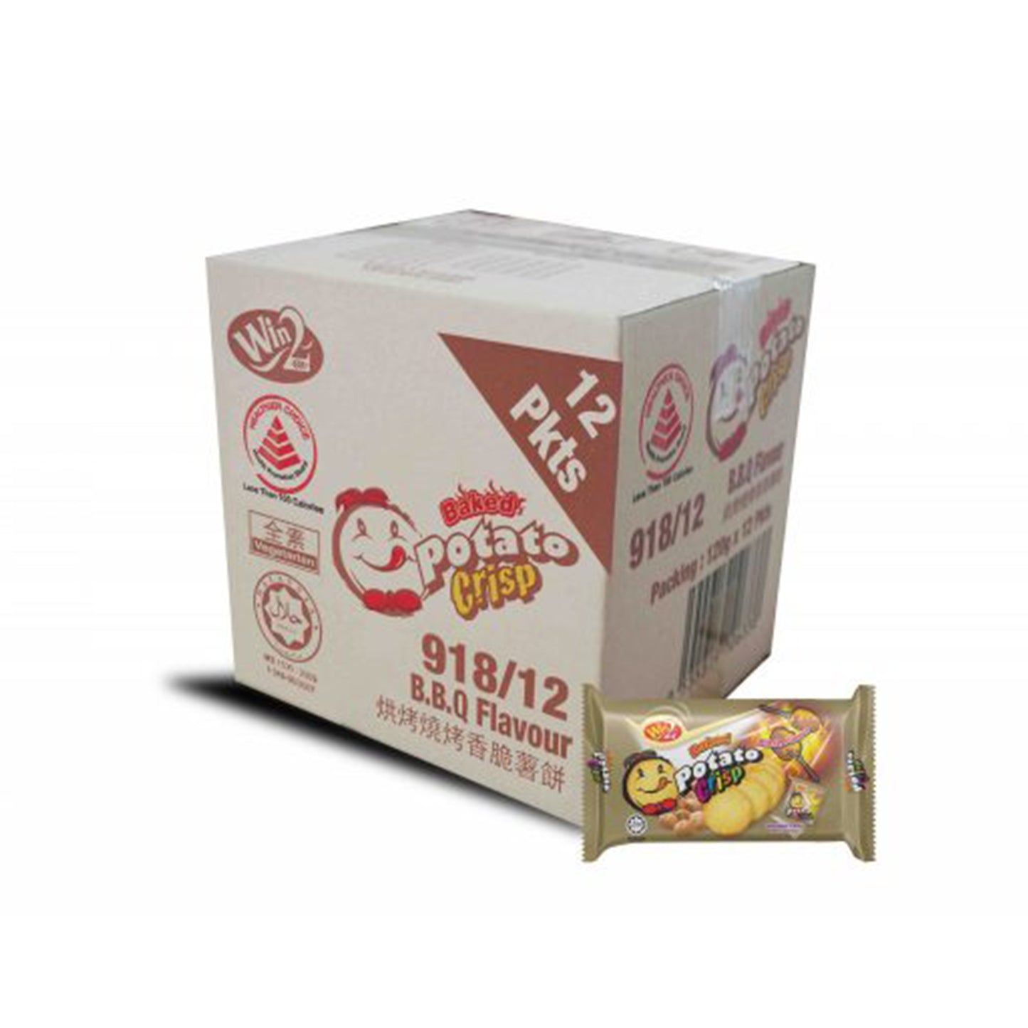 (Carton) Win2 Potato Crisp Cracker BBQ Flavour (120g x 12 packets)