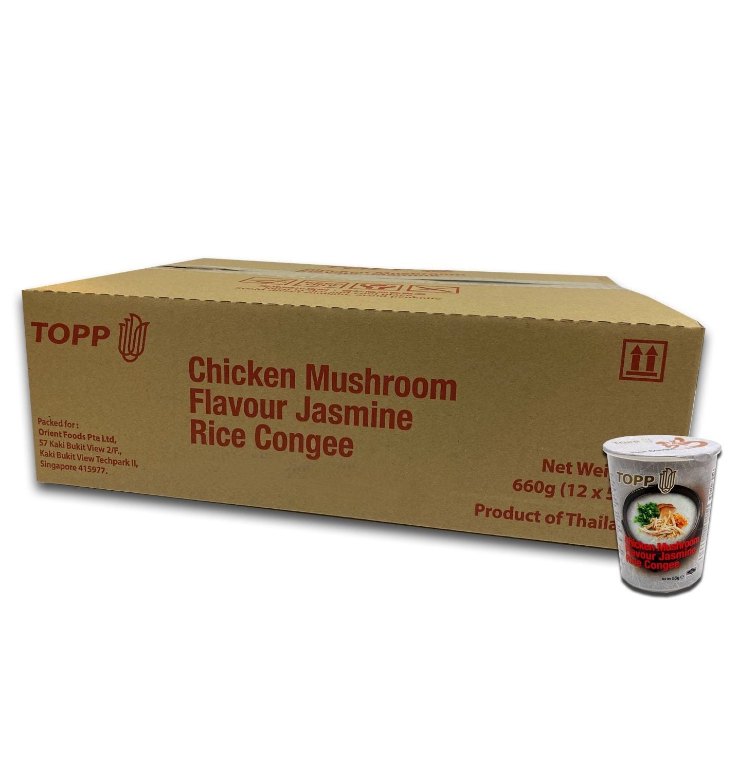 55g x 12 cups TOPP Jasmine Rice Congee Chicken Mushroom Flavour