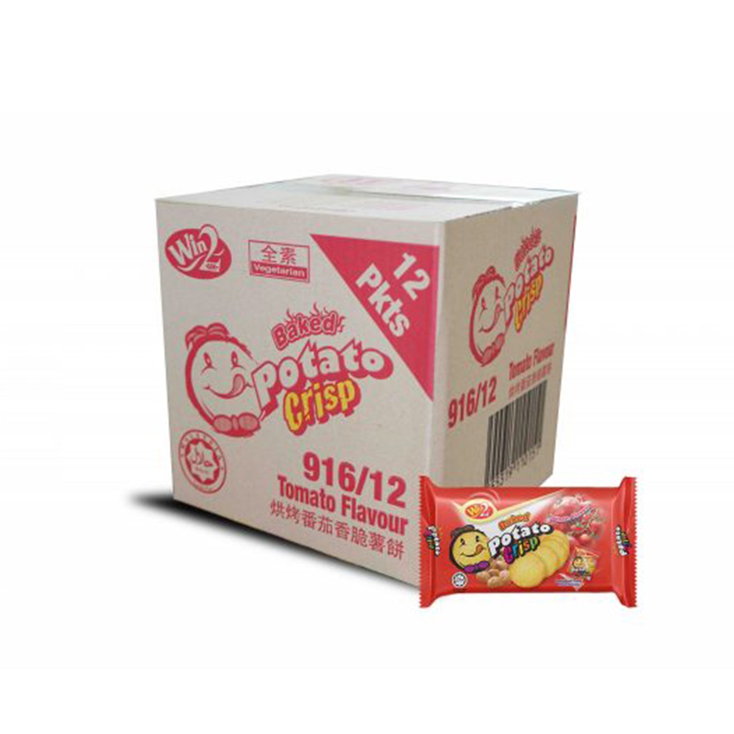 (Carton) Win2 Potato Crisp Cracker Tomato Flavour (120g x 12 packets)