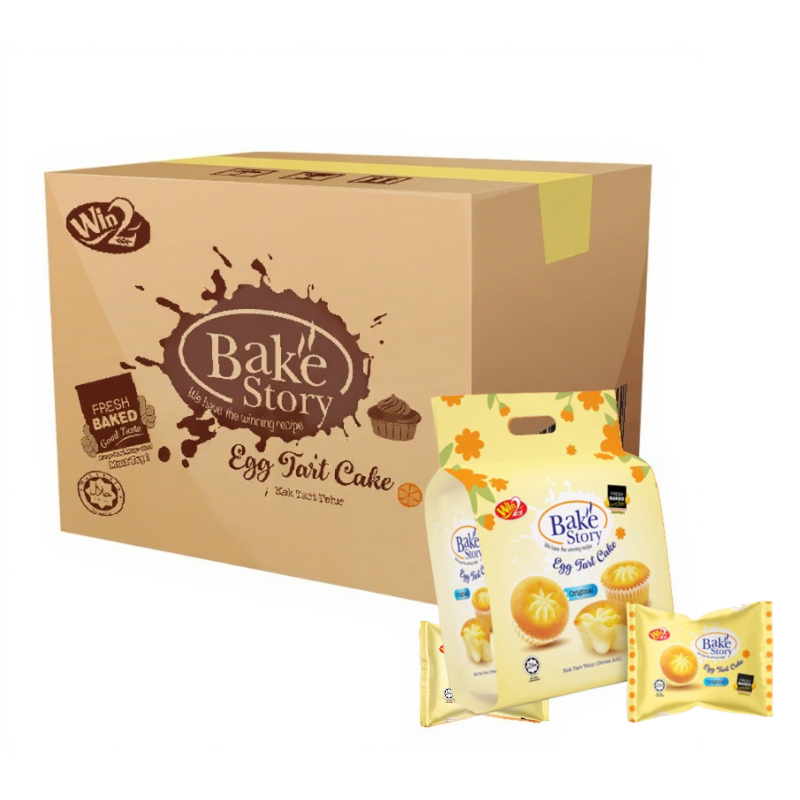 (Carton Sale)Win2 Bake Story Egg Tart Cake Original - (25G x 10PKTS x 9BAGS)