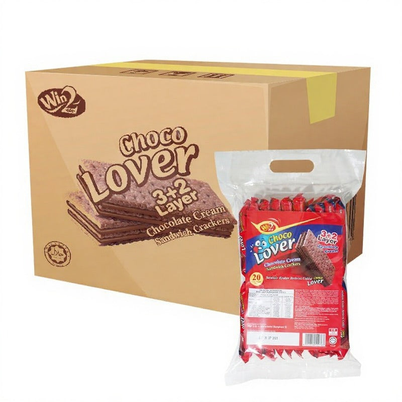 Carton - Win2 Choco Lover Chocolate Cream Sandwich Crackers 26g x 20pkts (12 Bags)